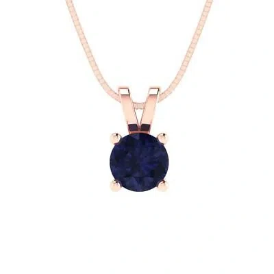 Pre-owned Pucci 0.5 Round Simulated Blue Sapphire Pendant Necklace 16" Chain 14k Rose Pink Gold