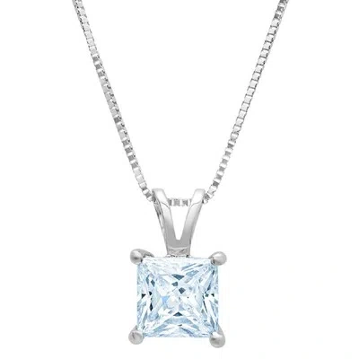 Pre-owned Pucci 0.50 Ct Princess Cut Blue Simulated Pendant 18" Chain Box 14k Solid White Gold In D