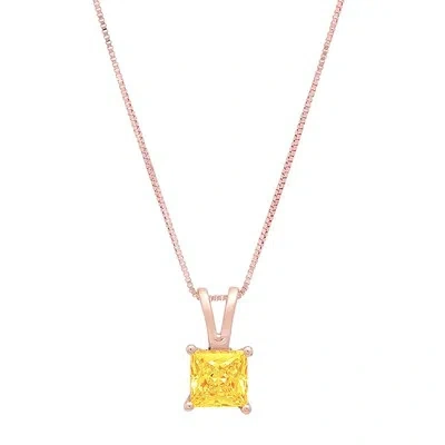 Pre-owned Pucci 0.50 Ct Princess Cut Natural Citrine Pendant Necklace 16" Chain 14k Rose Gold In Yellow