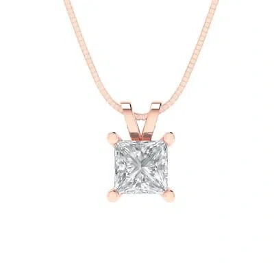 Pre-owned Pucci 0.50 Ct Princess Cut Pendant 16" Chain 14k Rose Pink Gold Simulated Diamond