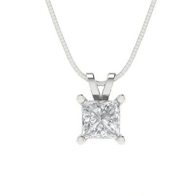Pre-owned Pucci 0.50 Ct Princess Cut Pendant Necklace 16" Chain 14k White Gold Simulated Diamond