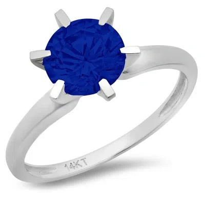 Pre-owned Pucci 0.50ct Round Simulated Blue Sapphire Wedding Bridal Promise Ring 14k White Gold
