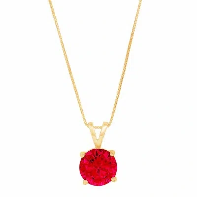 Pre-owned Pucci 0.50 Ct Round Cut Tourmaline Simulated Pendant 18" Chain Box 14k Yellow Gold In Red