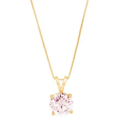 Pre-owned Pucci 0.50 Ct Round Cut Vvs1 Pink Simulated Pendant 16" Chain Box 14k Yellow Gold