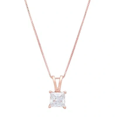 Pre-owned Pucci 0.50 Princess Lab Created Sapphire Pendant Necklace 16" Chain 14k Rose Gold In D