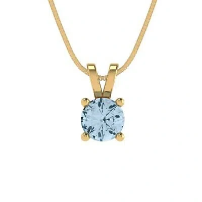Pre-owned Pucci 0.50 Round Cut Natural Aquamarine Pendant Necklace 18" Chain 14k Yellow Gold