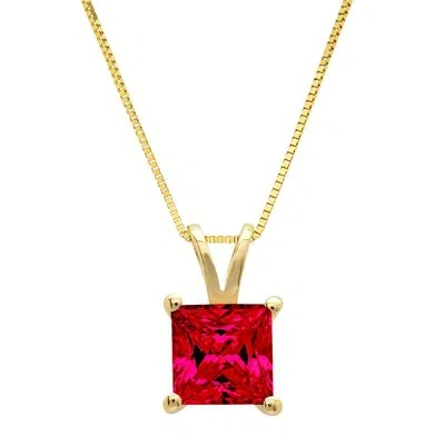 Pre-owned Pucci 0.50ct Princess Cut Ruby Simulated Pendant 18" Chain Box 14k Solid Yellow Gold In Red