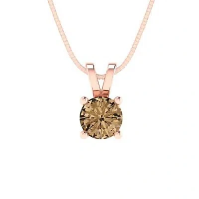 Pre-owned Pucci 0.50ct Round Cut Champagne Cz Pendant Necklace 16" Chain 14k Rose Pink Gold