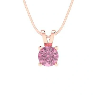 Pre-owned Pucci 0.50ct Round Cut Cz Pink Pendant Necklace 16" Chain Real 14k Rose Pink Gold