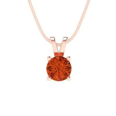 Pre-owned Pucci 0.50ct Round Cut Cz Red Pendant Necklace 16" Chain Real Solid 14k Rose Gold