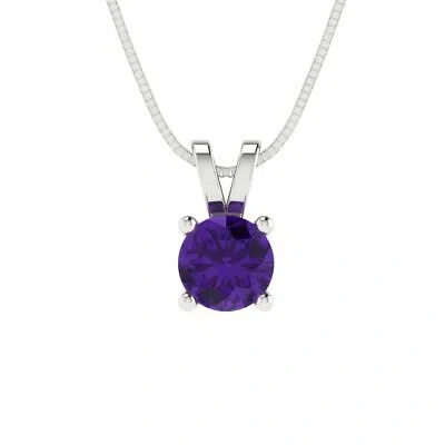 Pre-owned Pucci 0.50ct Round Cut Real Amethyst Pendant Necklace 16 Box Chain 14k White Gold