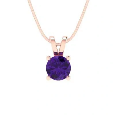 Pre-owned Pucci 0.50ct Round Cut Real Amethyst Pendant Necklace 16" Chain 14k Rose Pink Gold In Purple