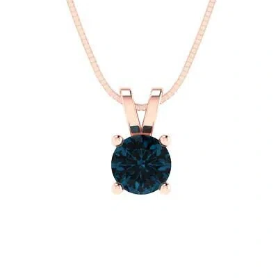 Pre-owned Pucci 0.50ct Round Cut Royal Blue Topaz Pendant Necklace 18" Chain 14k Rose Pink Gold