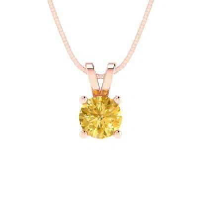 Pre-owned Pucci 0.50ct Round Cut Yellow Cz Pendant Necklace 16" Chain Real 14k Rose Pink Gold
