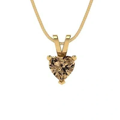 Pre-owned Pucci 0.5ct Heart Cut Champagne Cz Pendant Necklace 18" Chain Box 14k Yellow Gold