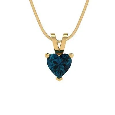Pre-owned Pucci 0.5ct Heart Cut Classic Royal Blue Topaz Pendant 16" Chain Gift 14k Yellow Gold