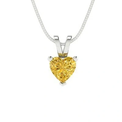 Pre-owned Pucci 0.5ct Heart Cut Yellow Cz Pendant Necklace 18" Chain Box Real 14k White Gold