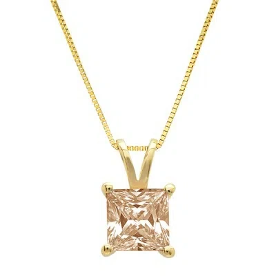 Pre-owned Pucci 0.5ct Princess Cut Champagne Simulated Pendant 18" Chain 14k Solid Yellow Gold In D