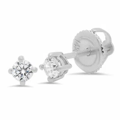 Pre-owned Pucci 0.5ct Round Cut Lab Created Diamond Real 18k White Gold Earrings Screw Back In G-h
