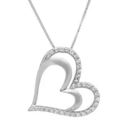 Pre-owned Pucci 0.5ct Round Cut Simulated Solitaire Heart Pendant 14k White Gold + 16" Chain In D