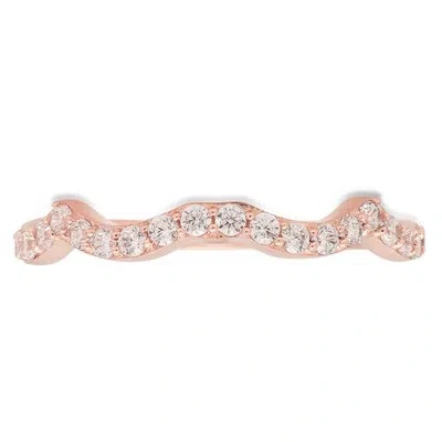 Pre-owned Pucci 0.5ct Round Simulated Diamond Wavy Curved Promise Stacking Band 14k Rose Gold In White/colorless
