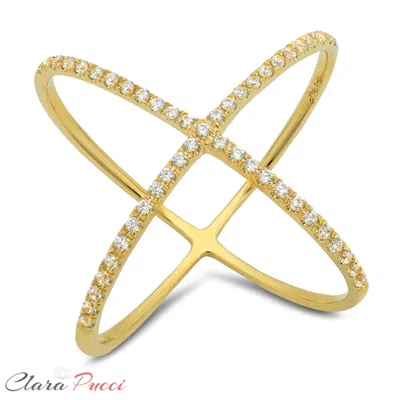 Pre-owned Pucci 0.60 Ct Criss Cross Design Ring Band Round Cut Designer Solid 14k Yellow Gold In White/colorless