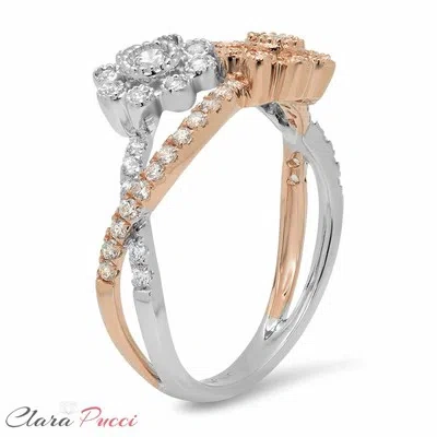 Pre-owned Pucci 0.70ct Round Cut Engagement Wedding Ring Band Flower Halo 14k White Rose Gold In D