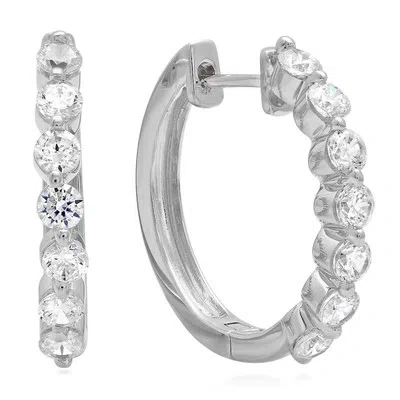 Pre-owned Pucci 0.7ct Round Simulated Diamond Latch-back 7-stone Hoop Earrings 14k White Gold