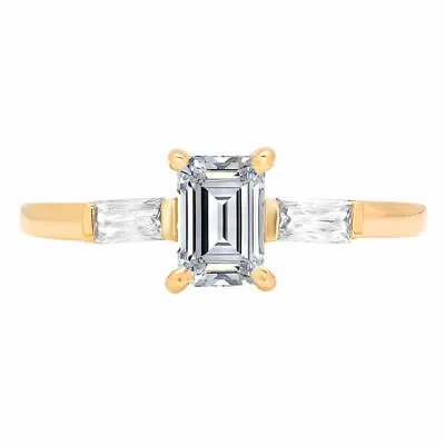 Pre-owned Pucci 0.8 Ct Emerald Cut Lab Created Diamond Solid 14k Yellow Gold Three-ring In G-h