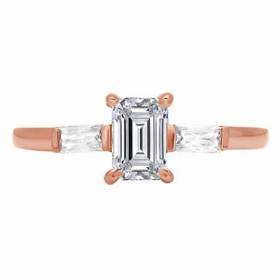 Pre-owned Pucci 0.8 Ct Emerald Cut Lab Created Diamond Solid Real 18k Rose Gold Three-ring In G-h