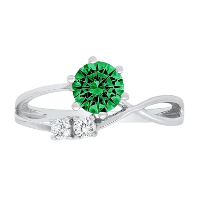 Pre-owned Pucci 0.85 Ct Round 3 Stone Simulated Emerald Gem Promise Wedding Ring 14k White Gold