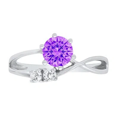 Pre-owned Pucci 0.85 Ct Round 3 Stone Real Natural Amethyst Promise Wedding Ring 14k White Gold In Purple