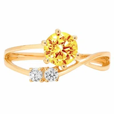 Pre-owned Pucci 0.85 Round 3 Stone Love Real Citrine Modern Statement Ring Real 14k Yellow Gold In D