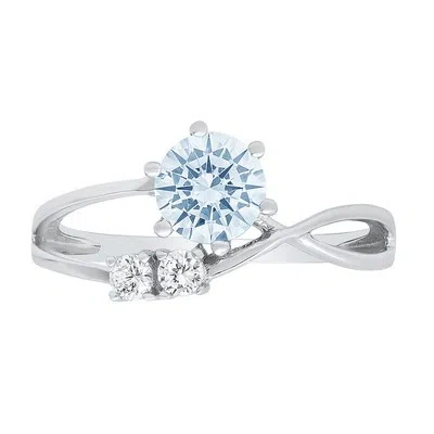 Pre-owned Pucci 0.85ct Round 3 Stone Aquamarine Blue Simulated Promise Wedding Ring 14k Gold In D