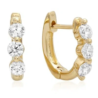 Pre-owned Pucci .8ct Round Simulated Diamond 3 Stone Past Present Future Earrings 14k Real Gold