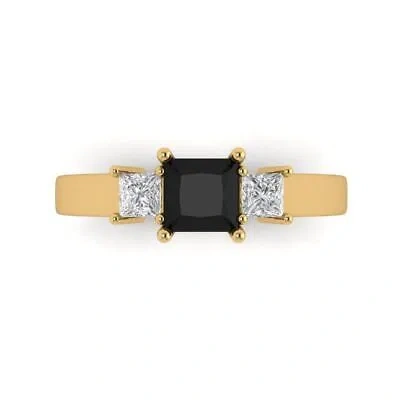 Pre-owned Pucci 0.9 Princess 3 Stone Natural Onyx Modern Statement Ring Solid 14k Yellow Gold