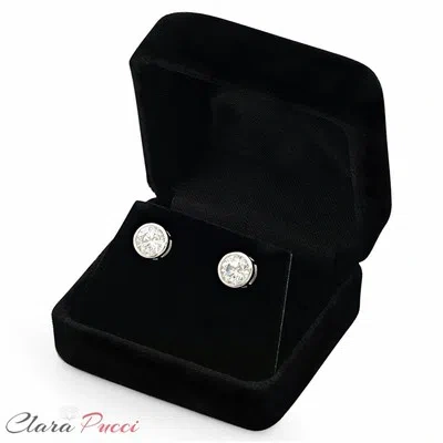 Pre-owned Pucci 1 Ct Solitaire Bezel Set Stud Earrings Round Cut Real 14k White Gold Screw Back In D