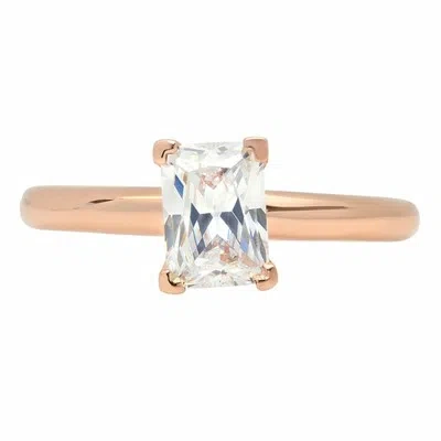 Pre-owned Pucci 1 Ct Brilliant Emerald Shaped Cut Solitaire Engagement Ring Real 14k Rose Gold In White/colorless