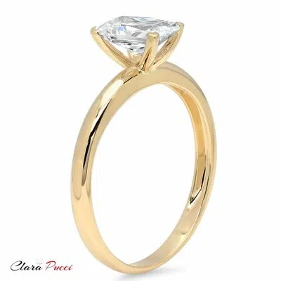 Pre-owned Pucci 1 Ct Brilliant Emerald Shaped Cut Solitaire Engagement Ring Real 14k Yellow Gold In White/colorless