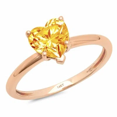 Pre-owned Pucci 1 Ct Heart Designer Statement Bridal Classic Real Citrine Ring 14k Pink Gold In Yellow