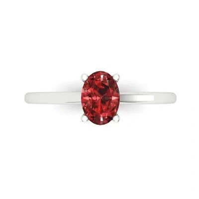Pre-owned Pucci 1 Ct Oval Designer Statement Bridal Classic Real Red Garnet Ring 14k White Gold