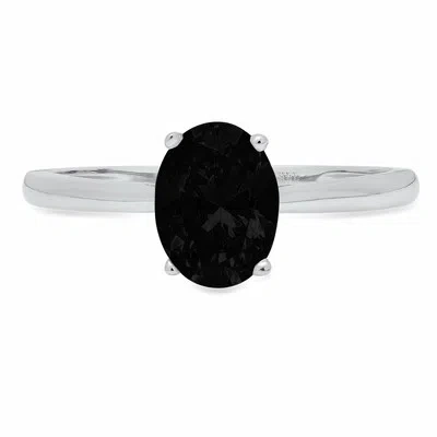 Pre-owned Pucci 1 Ct Oval Designer Statement Bridal Natural Onyx Ring Real Solid 14k White Gold