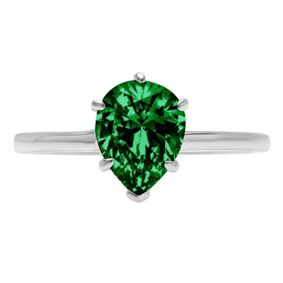 Pre-owned Pucci 1 Ct Pear Cut Simulated Emerald Stone Promise Designer Ring 14k White Solid Gold