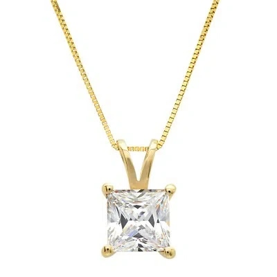Pre-owned Pucci 1 Ct Princess Cut Lab Created Moissanite Pendant 16" Chain Box 14k Yellow Gold In D