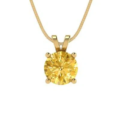 Pre-owned Pucci 1 Ct Round Cut Real Citrine Pendant Necklace 16 Box Chain Box 14k Yellow Gold