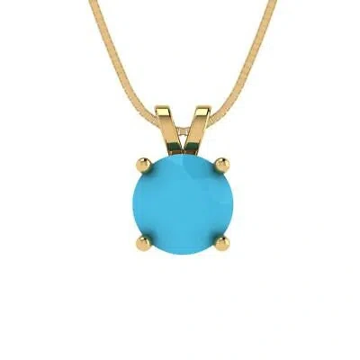 Pre-owned Pucci 1 Ct Round Cut Simulated Turquoise Pendant Necklace 16" Chain 14k Yellow Gold