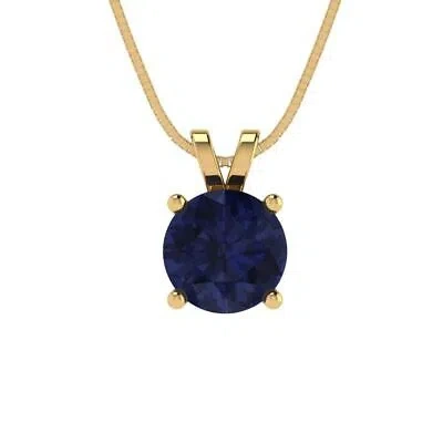 Pre-owned Pucci 1 Round Cut Simulated Blue Sapphire Pendant Necklace 18" Chain 14k Yellow Gold