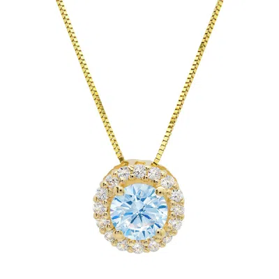 Pre-owned Pucci 1 Round Natural Aquamarine Pave Halo Pendant Necklace 16" Chain 14k Yellow Gold In D