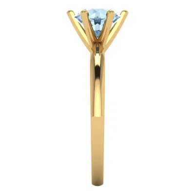 Pre-owned Pucci 1 Round Real Aquamarine Designer Statement Bridal Classic Ring 14k Yellow Gold