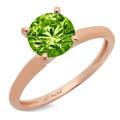 Pre-owned Pucci 1 Round Shape Real Peridot Wedding Bridal Promise Designer Ring 14k Rose Gold In Green